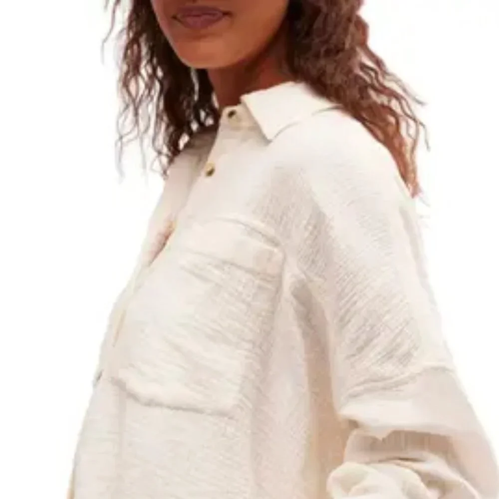 new Free People Cardiff 100% Cottone  GAUZY!  Button-Down Shirt Tunic 3Y2 267